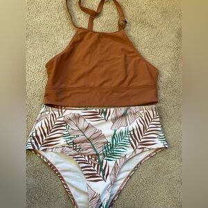 Tropical Brown and White Swim Suit